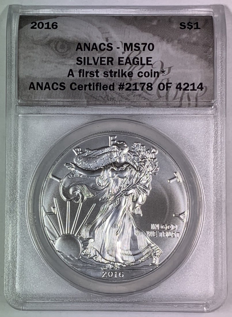 Set of 5 ANACS MS70 First Strike 2016 Silver Eagle Dollars (1 of 2)