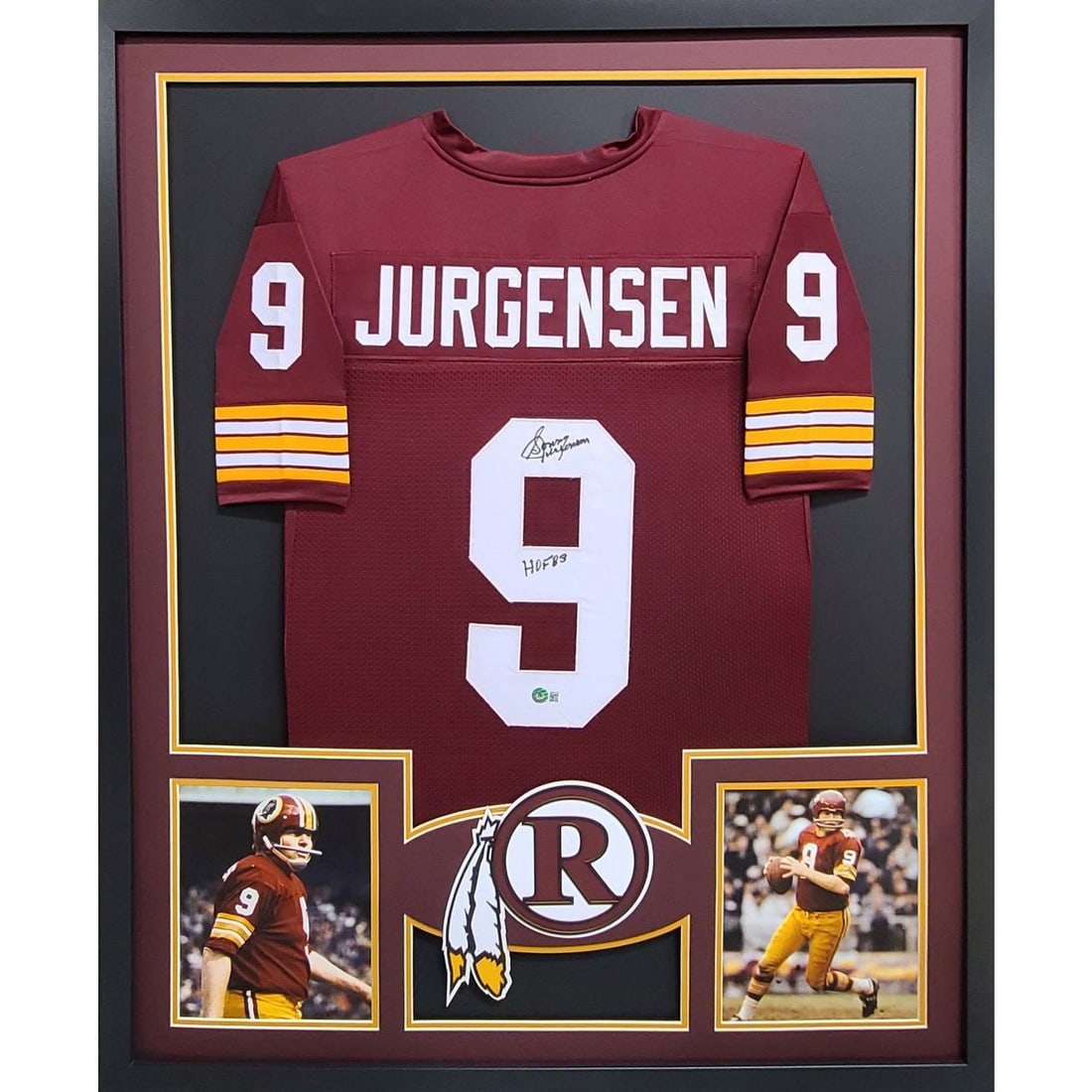 Sonny Jurgensen Autographed Framed Jersey Beckett Certified Redskins: Sonny Jurgensen Autographed Framed Jersey Beckett Certified Redskins This is an original autographed jersey of Sonny Jurgensen, framed and ready for display. The jersey is authenticated by Beckett, a