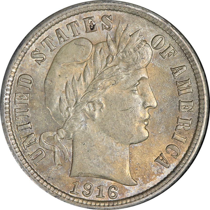 1916-P Barber Dime Choice BU+ Silver Uncirculated Coin: 1916-P Barber Dime Choice BU+ Silver Uncirculated Coin This stunning 1916-P Barber Dime showcases exceptional eye appeal with its brilliant luster and strong strike. The coin features a beautiful colo