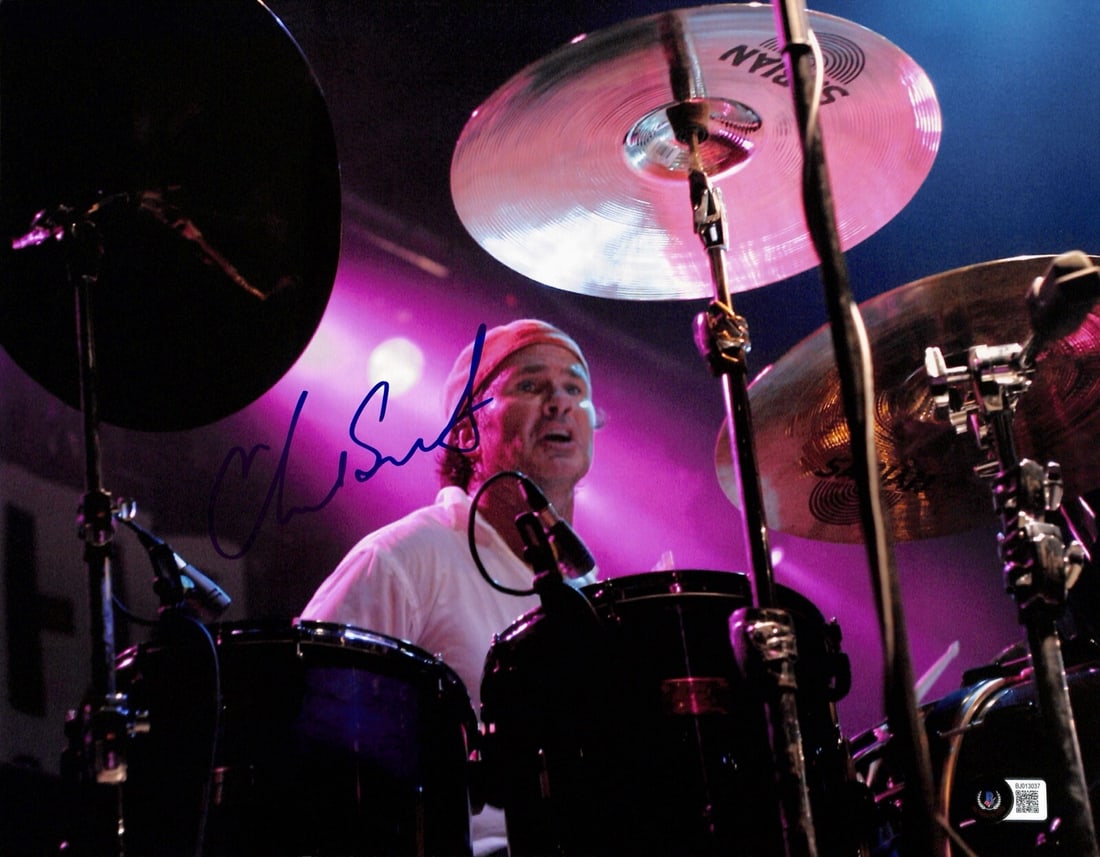 Chad Smith Autographed 11x14 Photo with Beckett Authentication: Chad Smith Autographed 11x14 Photo with Beckett Authentication This 11x14 photograph features the signature of Chad Smith, the renowned drummer of the Red Hot Chili Peppers. Signed in blue permanent m