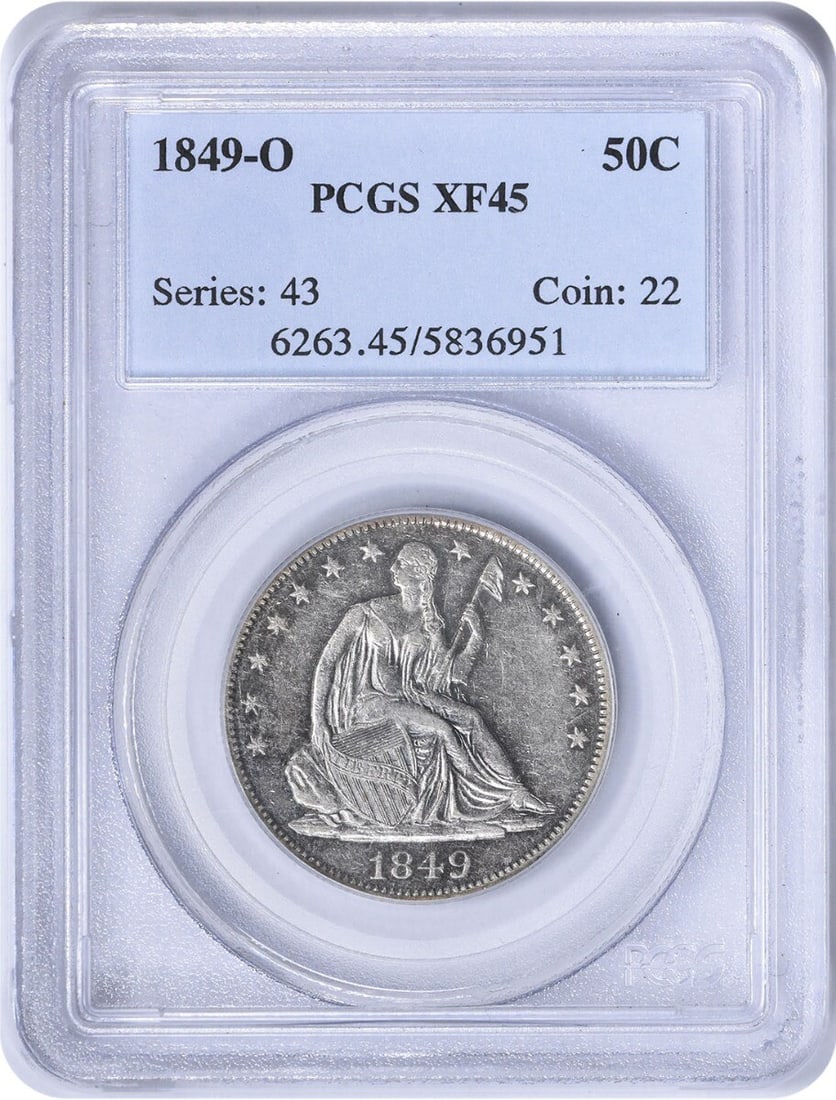 1849-O Liberty Seated Half Dollar 50C PCGS EF45 Silver Coin (1 of 4)