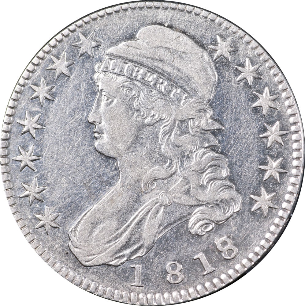 Silver 1818 Over 7 Bust Half Dollar Small 8 O-102 Variety R2 XF AU (1 of 2)