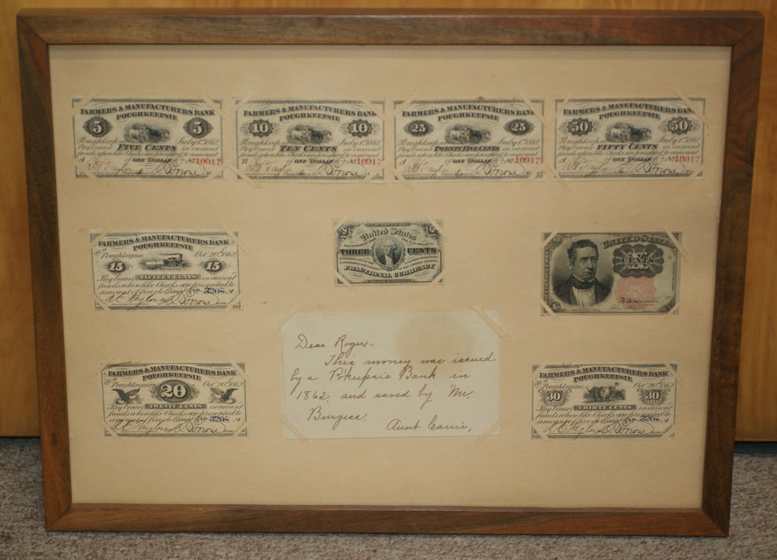Framed Poughkeepsie Dutchess County Fractional Currency Collection Set (1 of 7)