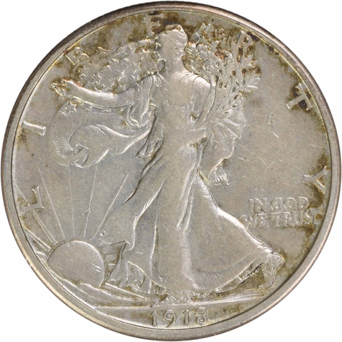 San Francisco Mint 1918-S Liberty Walking Half Dollar 90 Percent Silver EF: San Francisco Mint 1918-S Liberty Walking Half Dollar 90 Percent Silver EF This is a 1918-S Walking Liberty Silver Half Dollar from the United States, minted in San Francisco. The coin is circulated a