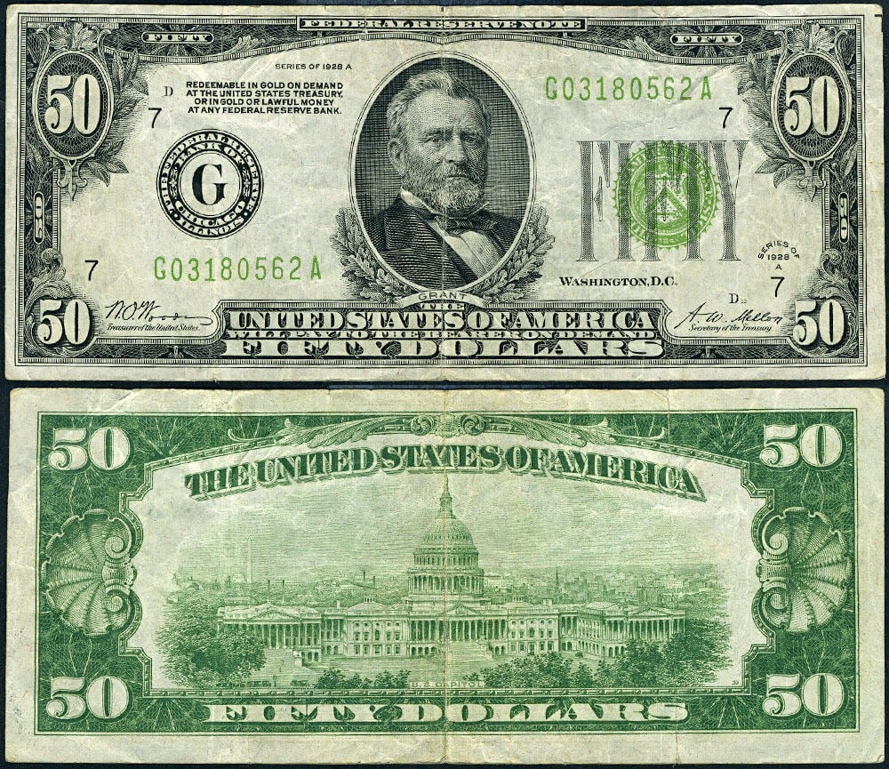 1928-A $50 Federal Reserve Note Chicago G-A Block VF+ (1 of 3)