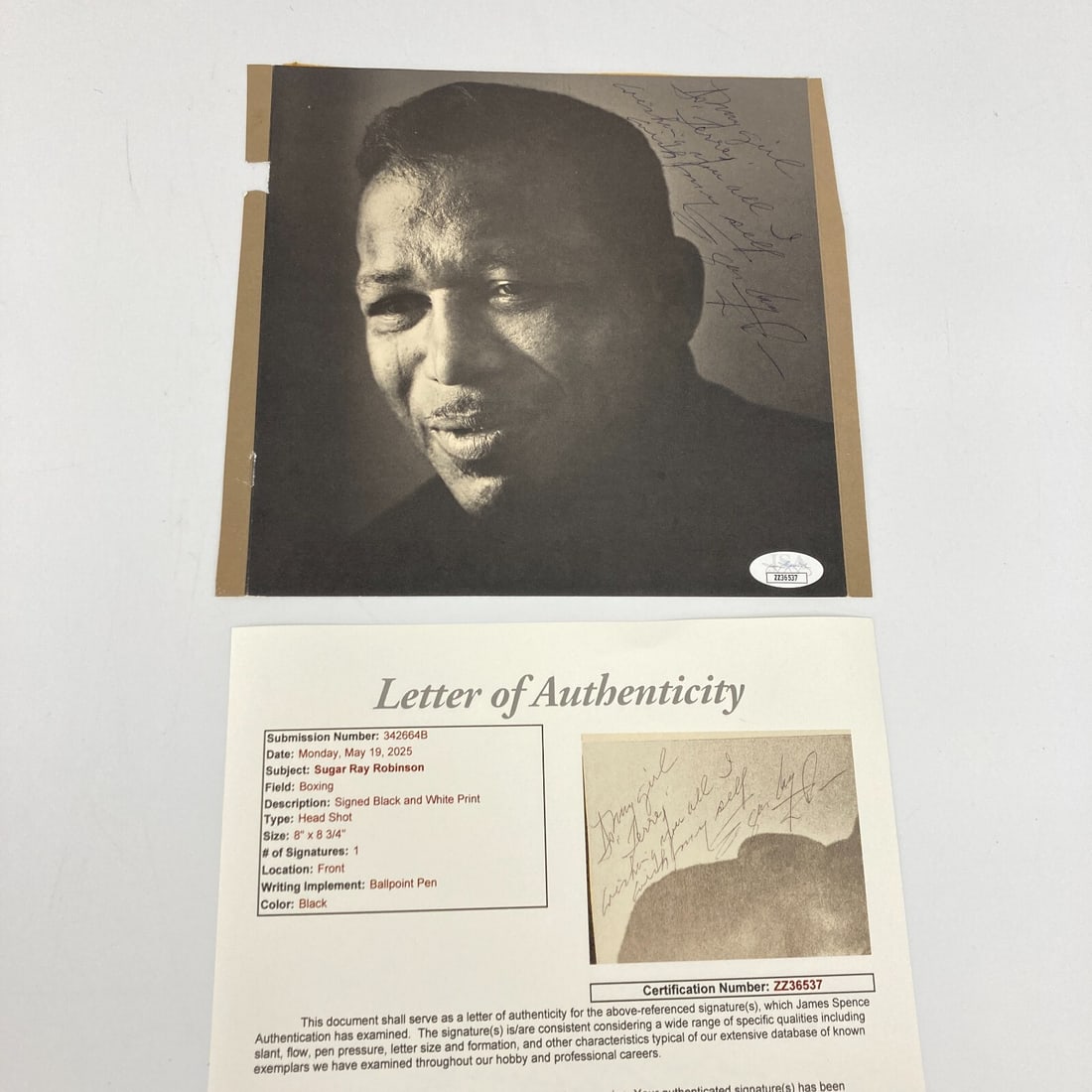 Rare Sugar Ray Robinson Signed 8x9 Photo Boxing Legend JSA Authenticated (1 of 6)