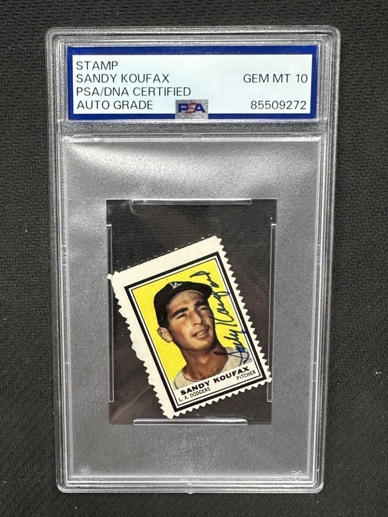 Sandy Koufax 1962 Topps Baseball Card PSA 10 Hand Signed Dodgers HOF: Sandy Koufax 1962 Topps Baseball Card PSA 10 Hand Signed Dodgers HOF This is a rare 1962 Topps Baseball card featuring Sandy Koufax, hand-signed and graded by Professional Sports Authenticator (PSA) w