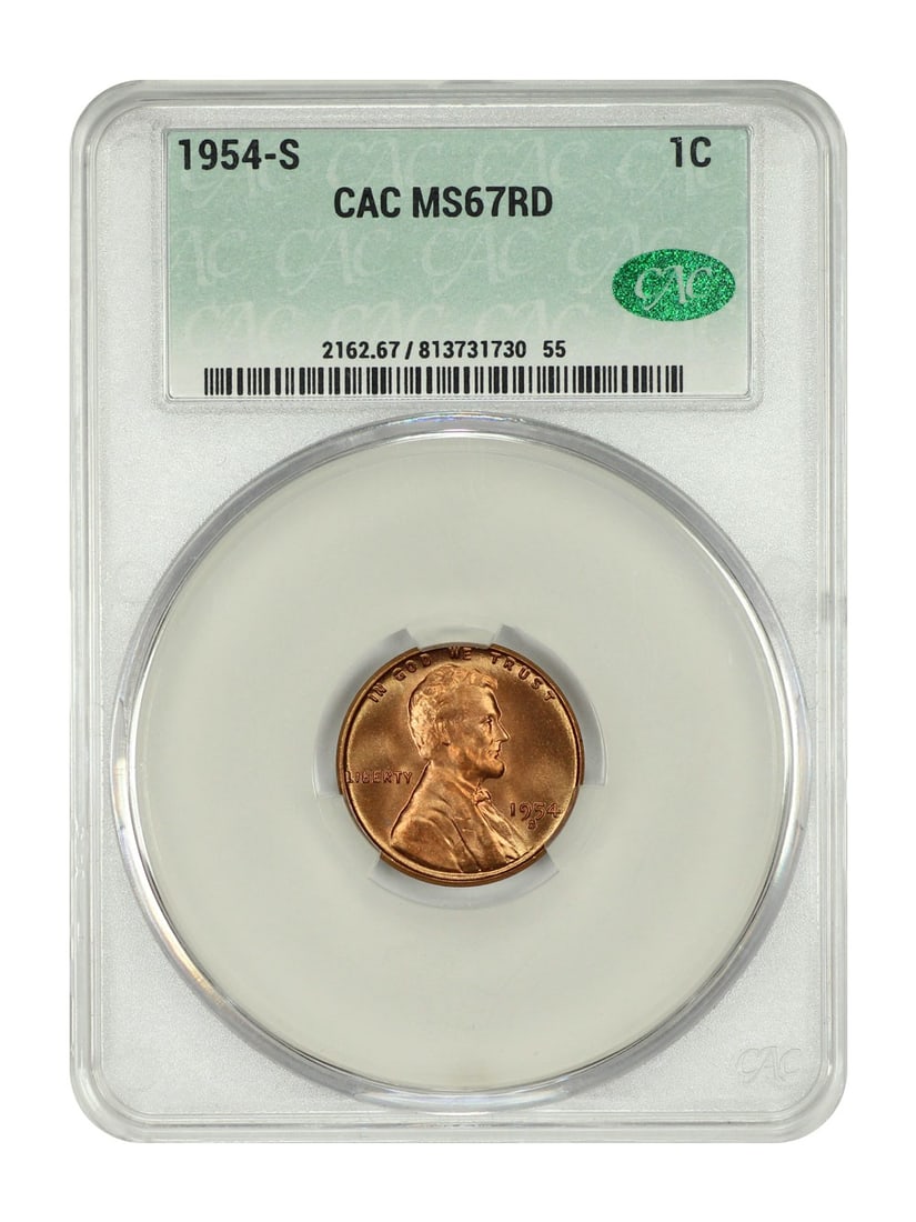 1954-S Lincoln Cent Wheat Reverse CACG MS67RD Uncirculated (1 of 4)