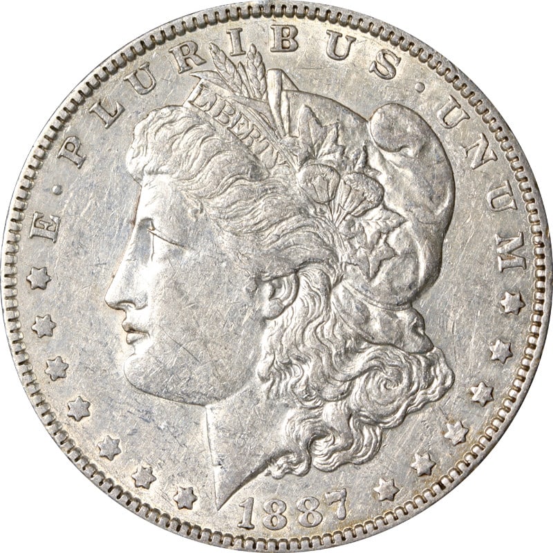 Silver Dollar 1887 Over 6 Philadelphia Morgan Coin: Silver Dollar 1887 Over 6 Philadelphia Morgan Coin This is an 1887/6-P Morgan Silver Dollar featuring a composition of silver with a fineness of 0.9. The coin was minted in Philadelphia and is in circ