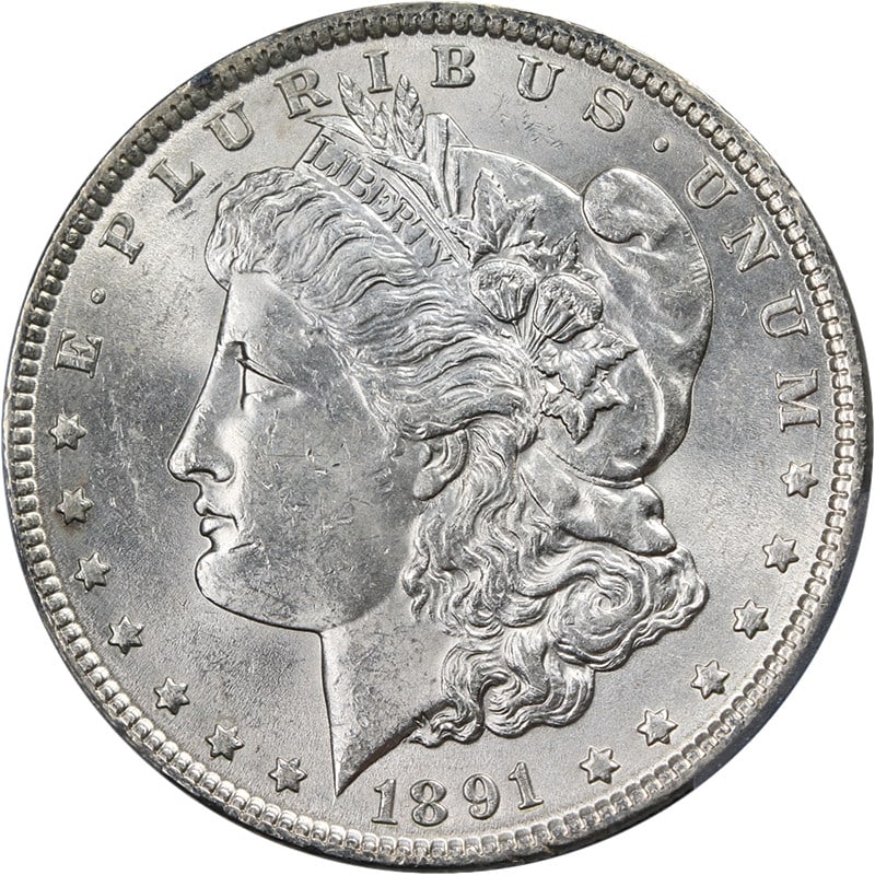 PCGS MS63 1891 Philadelphia Morgan Silver Dollar Uncirculated: PCGS MS63 1891 Philadelphia Morgan Silver Dollar Uncirculated This 1891-P Morgan Silver Dollar is certified by PCGS and graded MS63, indicating uncirculated condition. The coin features outstanding ey