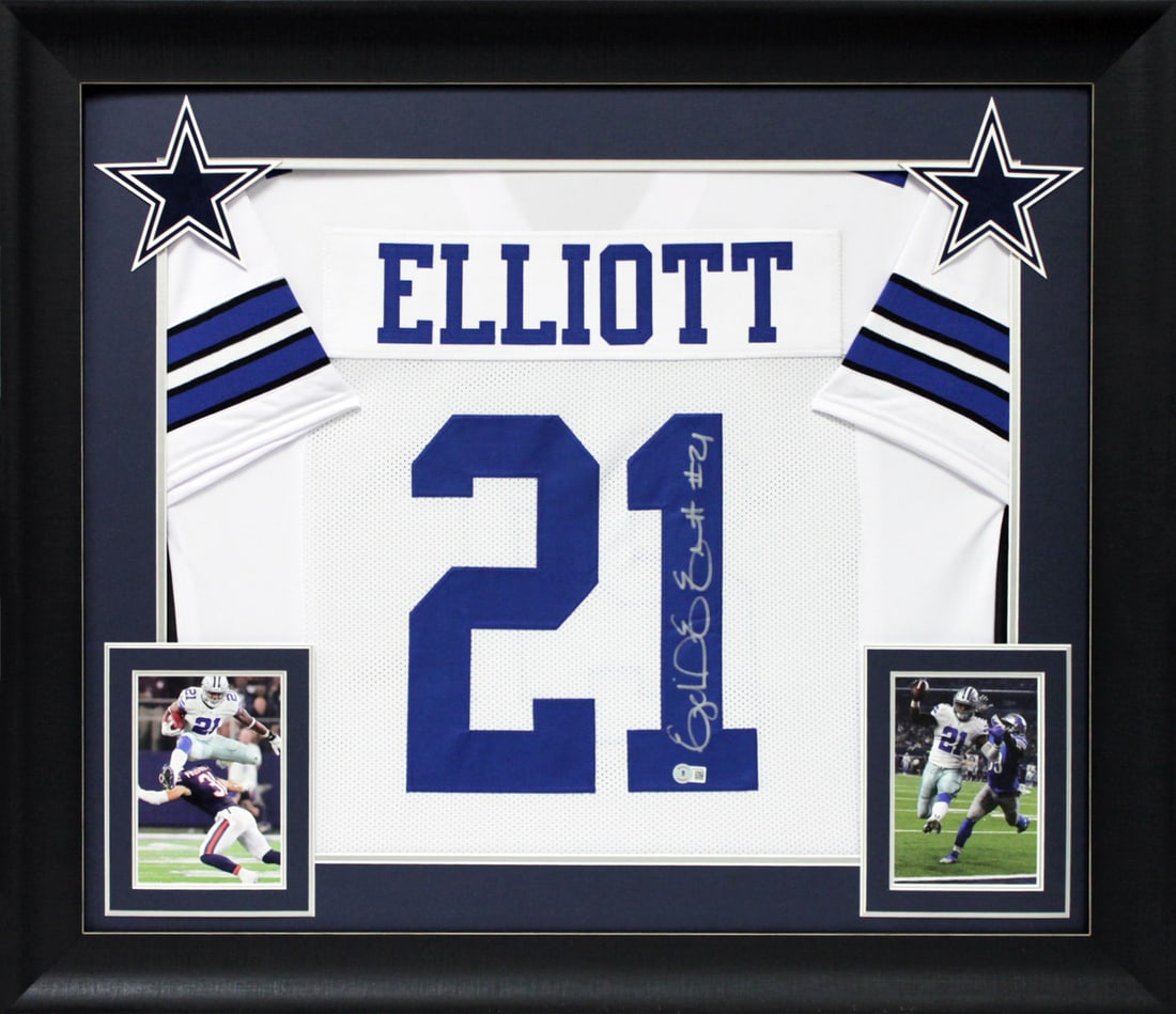 Ezekiel Elliott Signed Framed Jersey Dallas Cowboys BAS Witnessed 32 x 37 (1 of 1)
