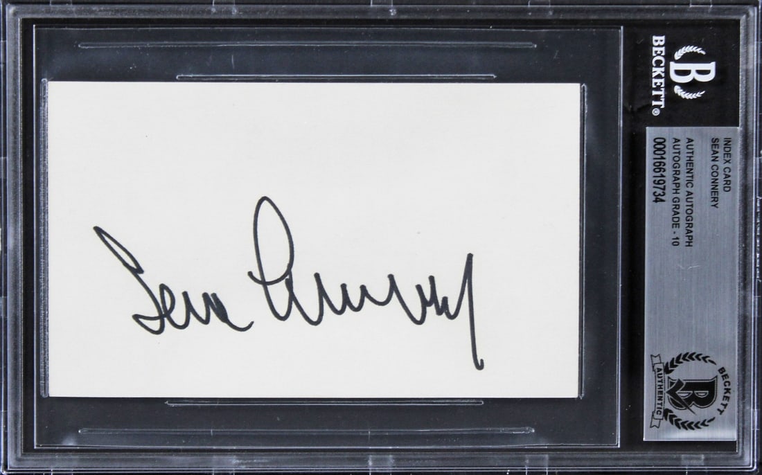 Sean Connery James Bond 007 Autographed 3x5 Index Card Gem Mint 10 Beckett: Sean Connery James Bond 007 Autographed 3x5 Index Card Gem Mint 10 Beckett This is a 3x5 index card personally signed by Sean Connery, famously known for his role as James Bond 007. This item features