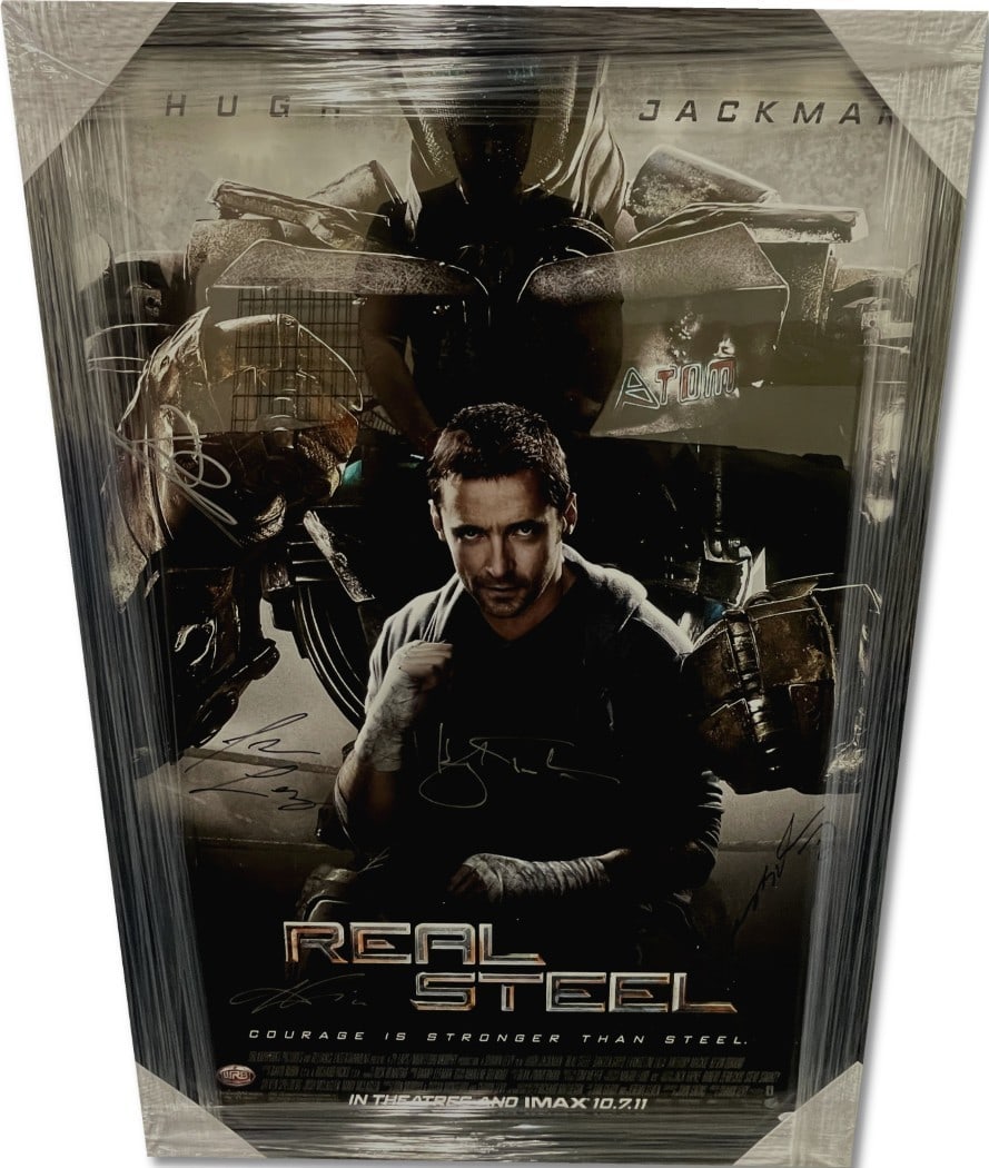 Real Steel Framed Autographed Poster Hugh Jackman Anthony Mackie JSA Certified: Real Steel Framed Autographed Poster Hugh Jackman Anthony Mackie JSA Certified This is an original Real Steel cast poster that has been beautifully framed and autographed. It features signatures from