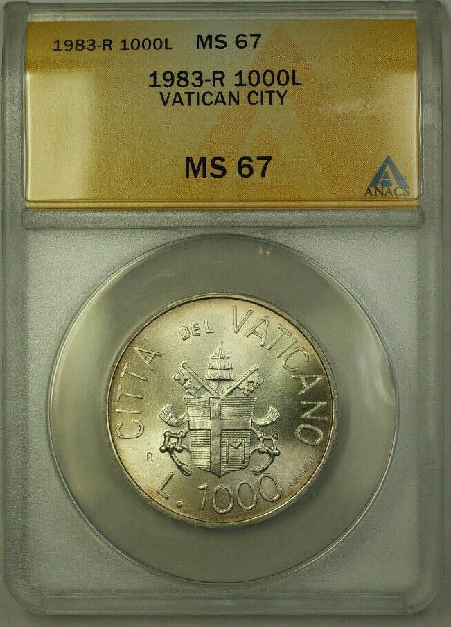 Vatican City 1000 Lire Silver Coin 1983 ANACS MS 67 KM176 (1 of 2)
