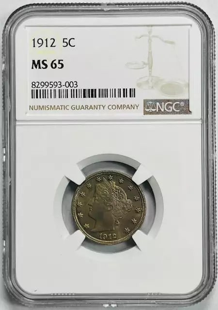 1912 Liberty Head Nickel NGC MS 65 Beautifully Toned Coin: 1912 Liberty Head Nickel NGC MS 65 Beautifully Toned Coin This 1912 Liberty Head Nickel showcases stunning toning and is certified by NGC with a grade of MS 65, indicating its uncirculated condition.