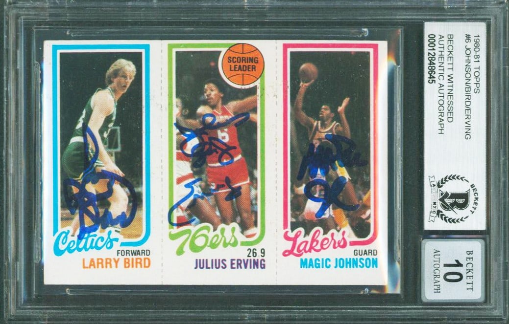 Magic Johnson Larry Bird Dr J Erving Signed 1980 Topps Rookie Card Graded Gem Mint 10 (1 of 2)