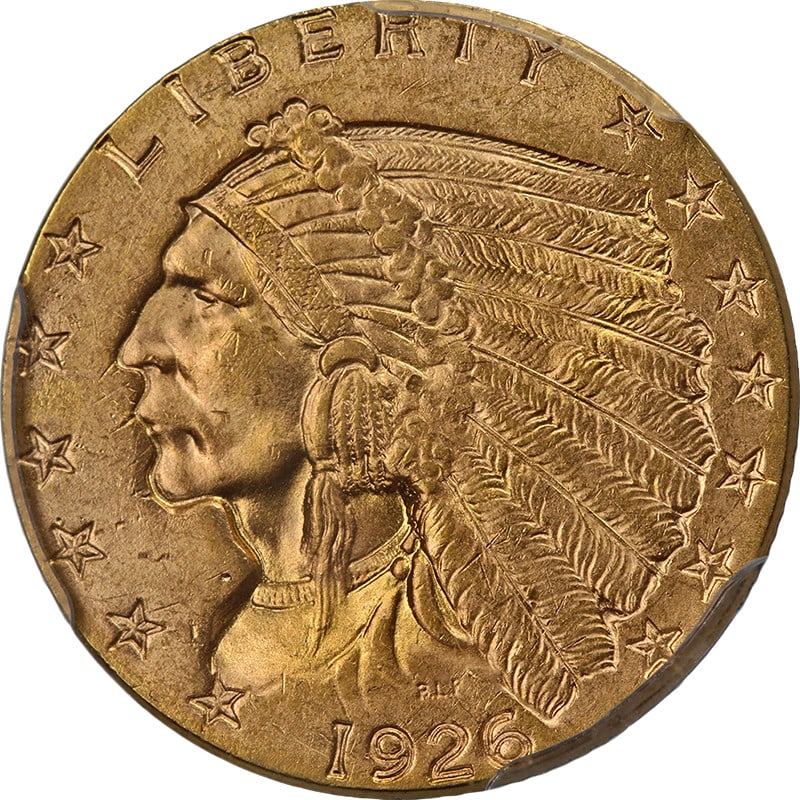 1926 Indian Gold $2.50 Coin PCGS MS63 Superb Eye Appeal: 1926 Indian Gold $2.50 Coin PCGS MS63 Superb Eye Appeal This exquisite 1926 Indian Gold $2.50 coin is graded PCGS MS63, showcasing superb eye appeal with fantastic luster and a strong strike. Its orig