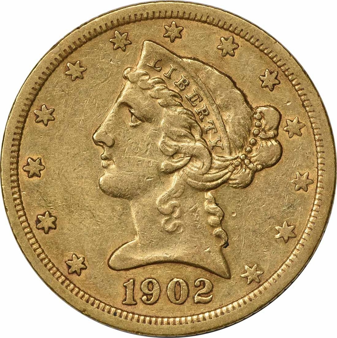 1902-S $5 Gold Liberty Head Coin by Christian Gobrecht: 1902-S $5 Gold Liberty Head Coin by Christian Gobrecht This 1902-S $5 Gold Liberty Head coin features an exquisite design by Christian Gobrecht, showcasing the iconic Liberty Head. Struck in San Franc