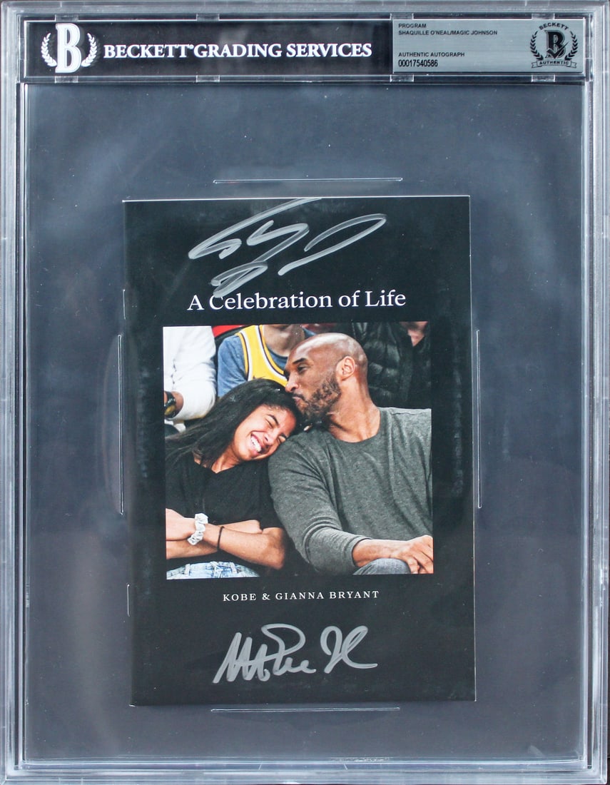 Shaquille O'Neal Magic Johnson Signed Kobe Bryant Program Beckett Authenticated: Shaquille O'Neal Magic Johnson Signed Kobe Bryant Program Beckett Authenticated This autographed 'A Celebration of Life' program dedicated to Kobe and Gianna Bryant features the signatures of legendar