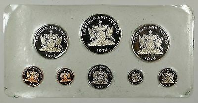 1974 Trinidad and Tobago Eight Piece Proof Set With Sterling Silver Five and Ten Dollar Coins: 1974 Trinidad and Tobago Eight Piece Proof Set With Sterling Silver Five and Ten Dollar Coins This 1974 Trinidad and Tobago 10th Anniversary Proof Set includes eight coins, featuring $5 and $10 denomi