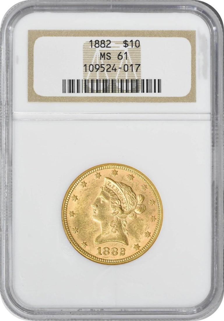 1882 $10 Gold Liberty Head Coin MS61 NGC Certified Uncirculated: 1882 $10 Gold Liberty Head Coin MS61 NGC Certified Uncirculated This exquisite 1882 $10 Gold Liberty Head coin is a remarkable addition for any numismatic collection. Graded MS61 by NGC, this uncircul