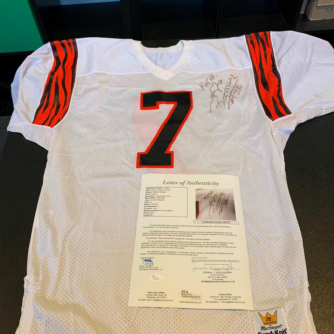Boomer Esiason Signed Game Used Bengals Jersey 1980s JSA Certified: Boomer Esiason Signed Game Used Bengals Jersey 1980s JSA Certified Celebrate the legacy of Boomer Esiason with this authentic 1980's rookie era signed game-used Cincinnati Bengals jersey. This Macgreg