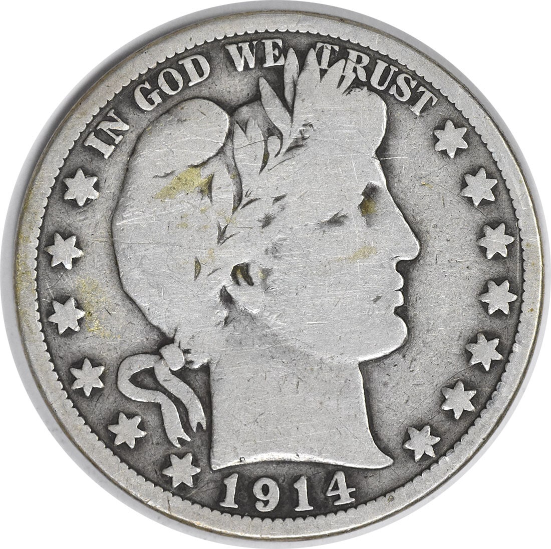 1914 Barber Silver Half Dollar 50C VG Uncertified Philadelphia Mint: 1914 Barber Silver Half Dollar 50C VG Uncertified Philadelphia Mint This 1914 Barber Silver Half Dollar is a classic piece of American numismatics. Struck at the Philadelphia Mint, this coin features