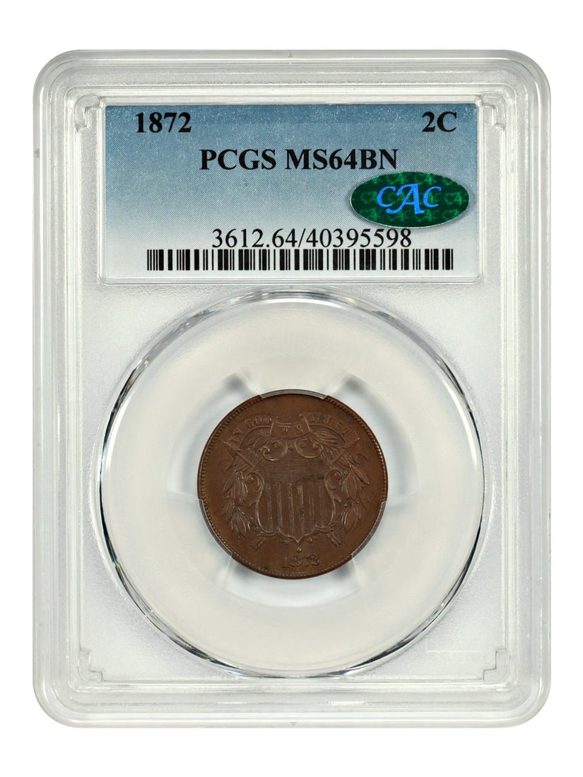 PCGS CAC MS64BN 1872 Two Cent Business Strike Key Date Coin (1 of 4)
