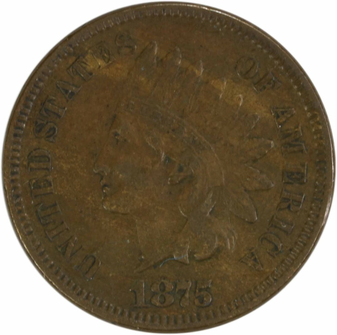 1875 Indian Head Cent XF Copper Uncertified KM 90a (1 of 2)