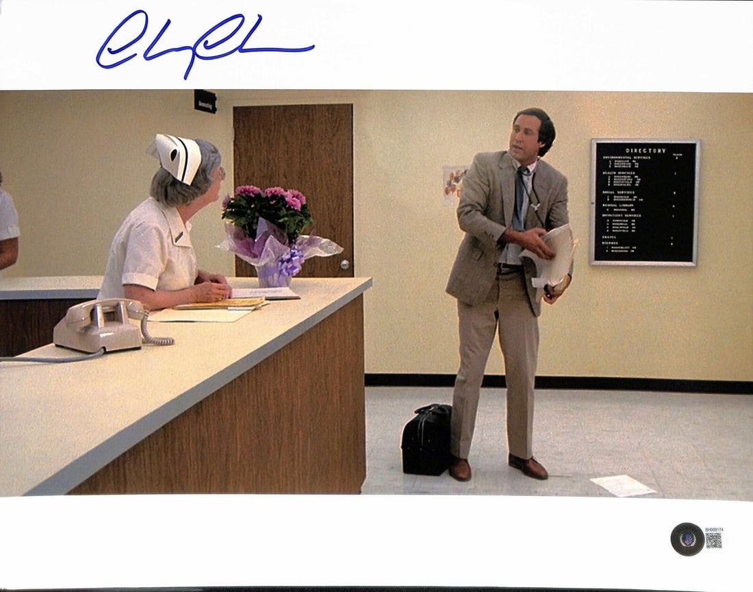 Chevy Chase Autographed 11x14 Photo Fletch Beckett Authenticated: Chevy Chase Autographed 11x14 Photo Fletch Beckett Authenticated This is an original 11x14 photograph signed by Chevy Chase, known for his role in the movie Fletch. The autograph is in blue permanent