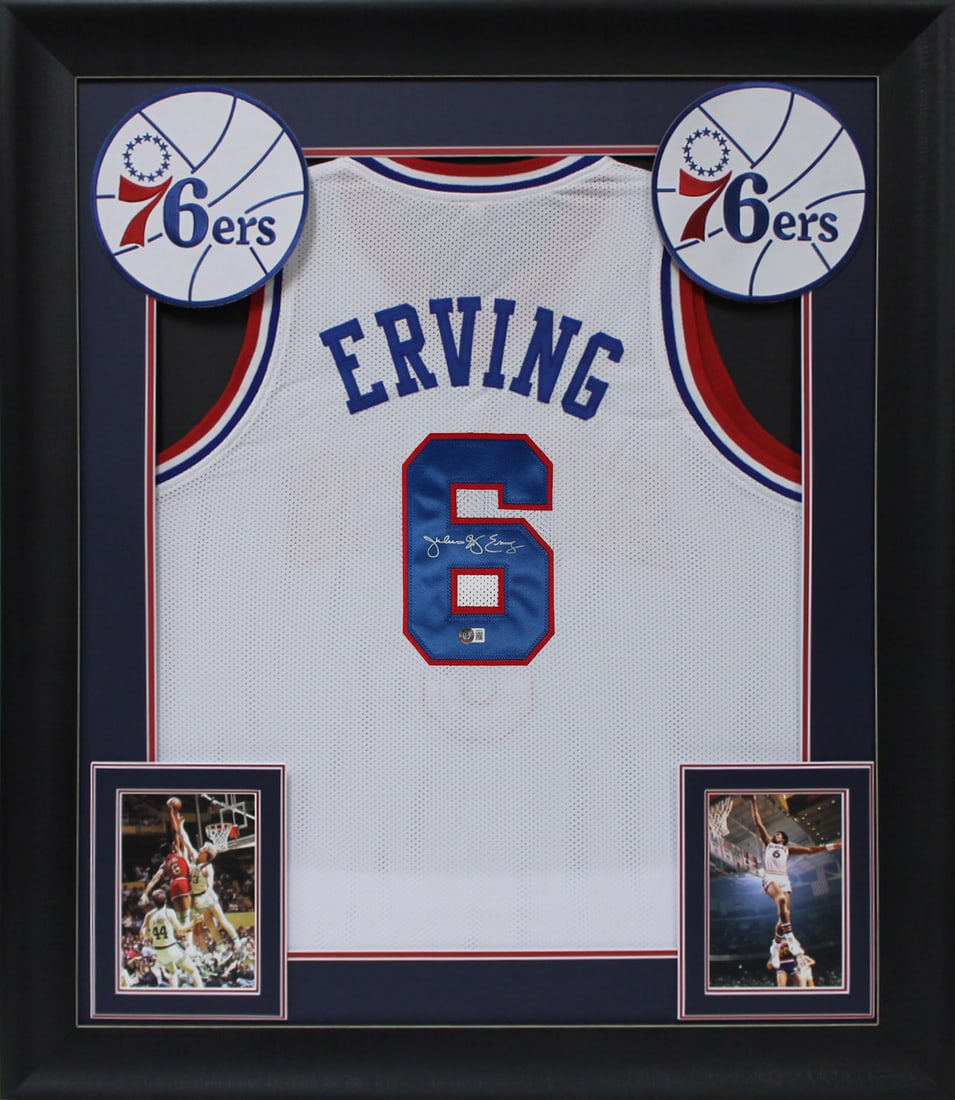 Julius Dr. J Erving Signed Framed Jersey Philadelphia 76ers BAS Witnessed (1 of 2)