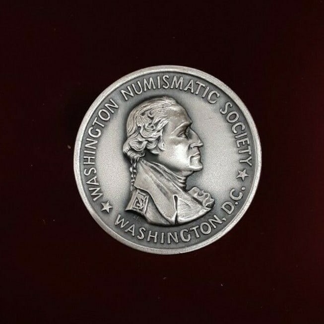 Uncirculated 2002 Silver Medal 75th Anniversary Washington Numismatic Society: Uncirculated 2002 Silver Medal 75th Anniversary Washington Numismatic Society This 2002 Washington Numismatic Society 75th Anniversary commemorative medal is crafted from .999 fine silver by the Medal