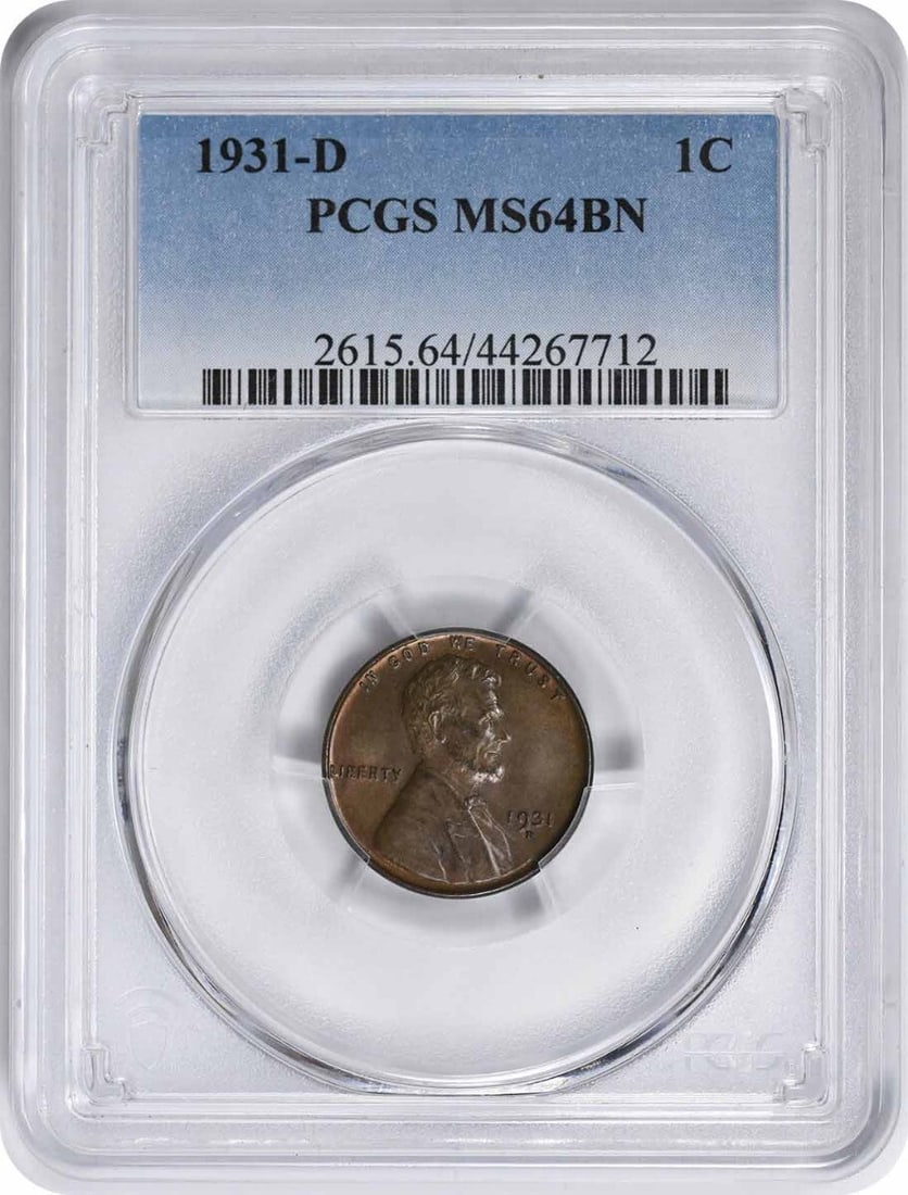 1931-D Lincoln Wheat Cent MS64BN PCGS Uncirculated Denver Mint (1 of 2)