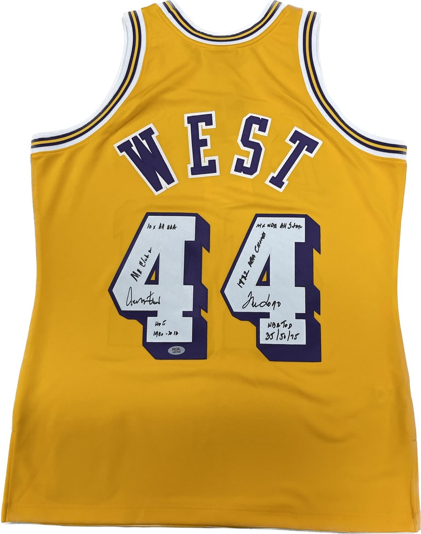 Jerry West Autographed Lakers Jersey PSA/DNA Authentic Mitchell & Ness: Jerry West Autographed Lakers Jersey PSA/DNA Authentic Mitchell & Ness This is an original, pre-owned Mitchell & Ness Los Angeles Lakers jersey autographed by basketball legend Jerry West. The jersey