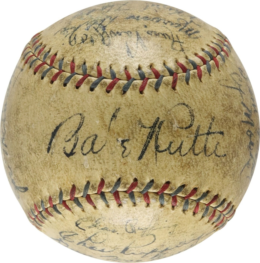 Babe Ruth Lou Gehrig 1934 Yankees Team Signed Baseball PSA DNA COA: Babe Ruth Lou Gehrig 1934 Yankees Team Signed Baseball PSA DNA COA This exceptional 1934 New York Yankees team-signed baseball is a true collector's dream. It features the signatures of 24 legendary p
