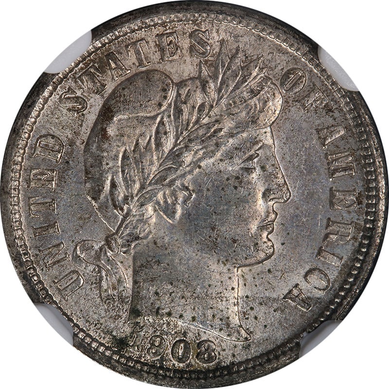 1908-P Barber Dime NGC MS62 Uncirculated Silver Coin (1 of 4)