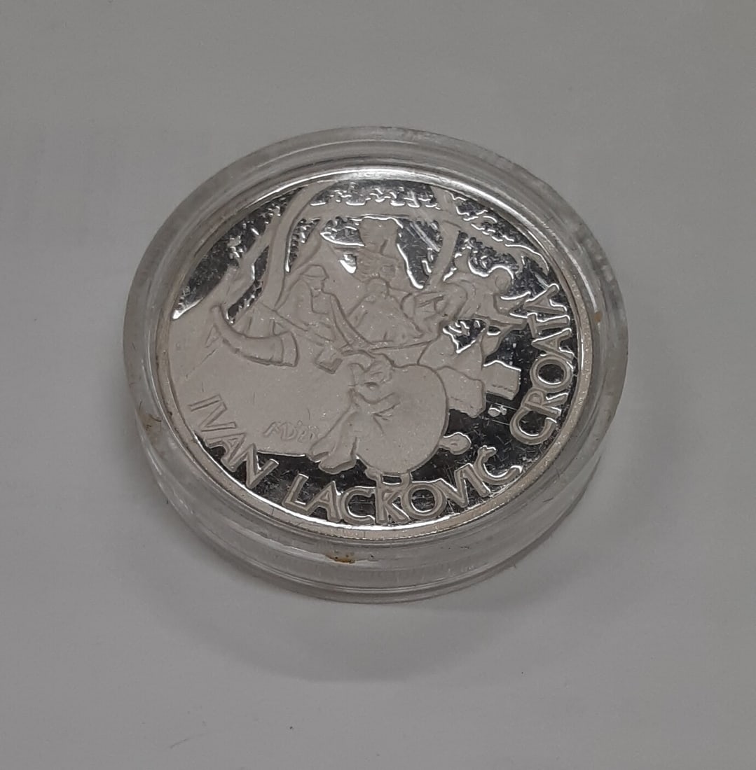 Ivan Lackovic .925 Silver Commemorative Medal from Croatia in Capsule: Ivan Lackovic .925 Silver Commemorative Medal from Croatia in Capsule This is a .925 sterling silver medal featuring Ivan Lackovic, a Croatian painter. The medal is uncirculated and comes securely hou
