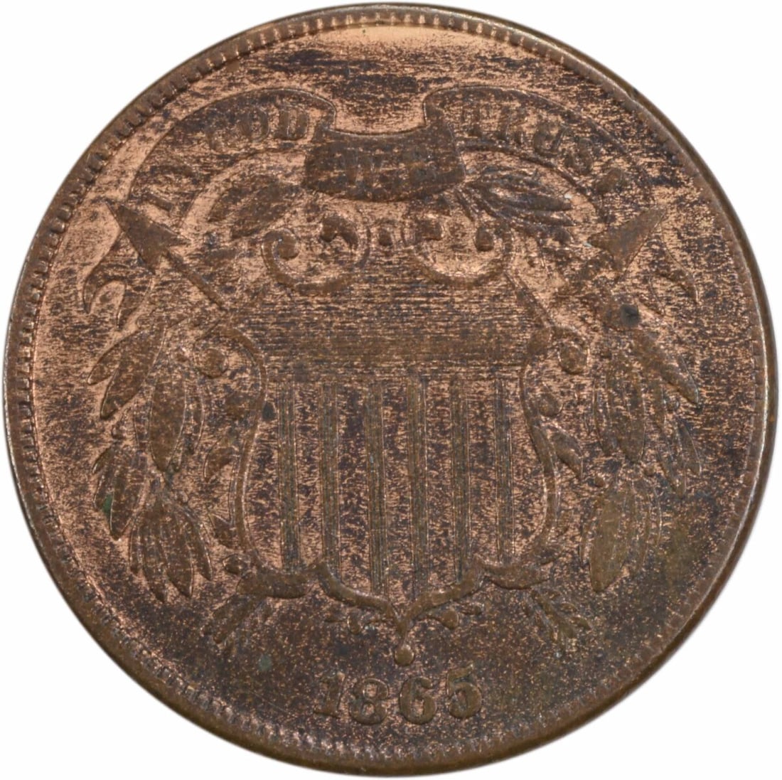 1865 Two Cent Piece BU Uncertified Bronze Coin (1 of 2)