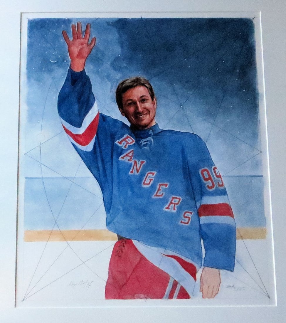 Wayne Gretzky Original Watercolor Study by Ken Danby Authenticated: Wayne Gretzky Original Watercolor Study by Ken Danby Authenticated This original watercolor art titled "Study with Sky" by renowned artist Ken Danby features iconic hockey player Wayne Gretzky, a lege