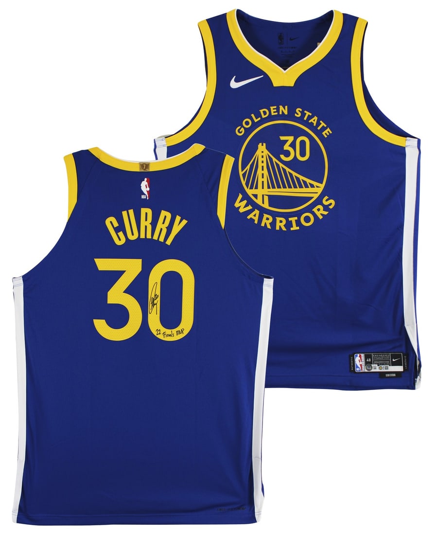 Stephen Curry Signed Blue Nike Finals MVP Jersey BAS Authentic: Stephen Curry Signed Blue Nike Finals MVP Jersey BAS Authentic This authentic blue Nike Icon Edition jersey features the signature of Stephen Curry, inscribed with "22 Finals MVP". As a member of the