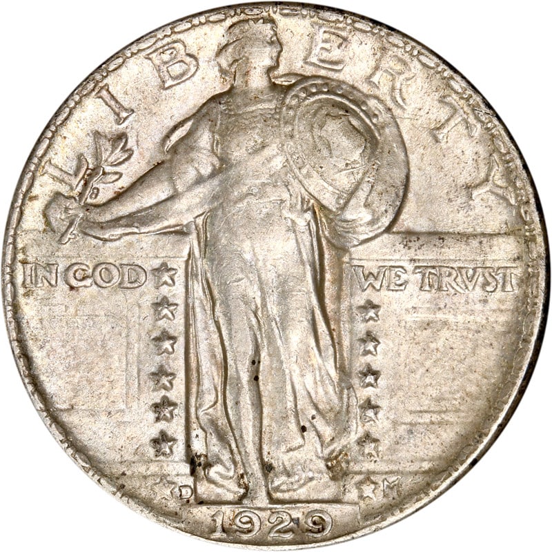 1929-D Standing Liberty Quarter Silver Coin Circulated: 1929-D Standing Liberty Quarter Silver Coin Circulated This 1929-D Standing Liberty Quarter is a must-have for collectors and enthusiasts. With a composition of silver and a fineness of 0.9, this quar