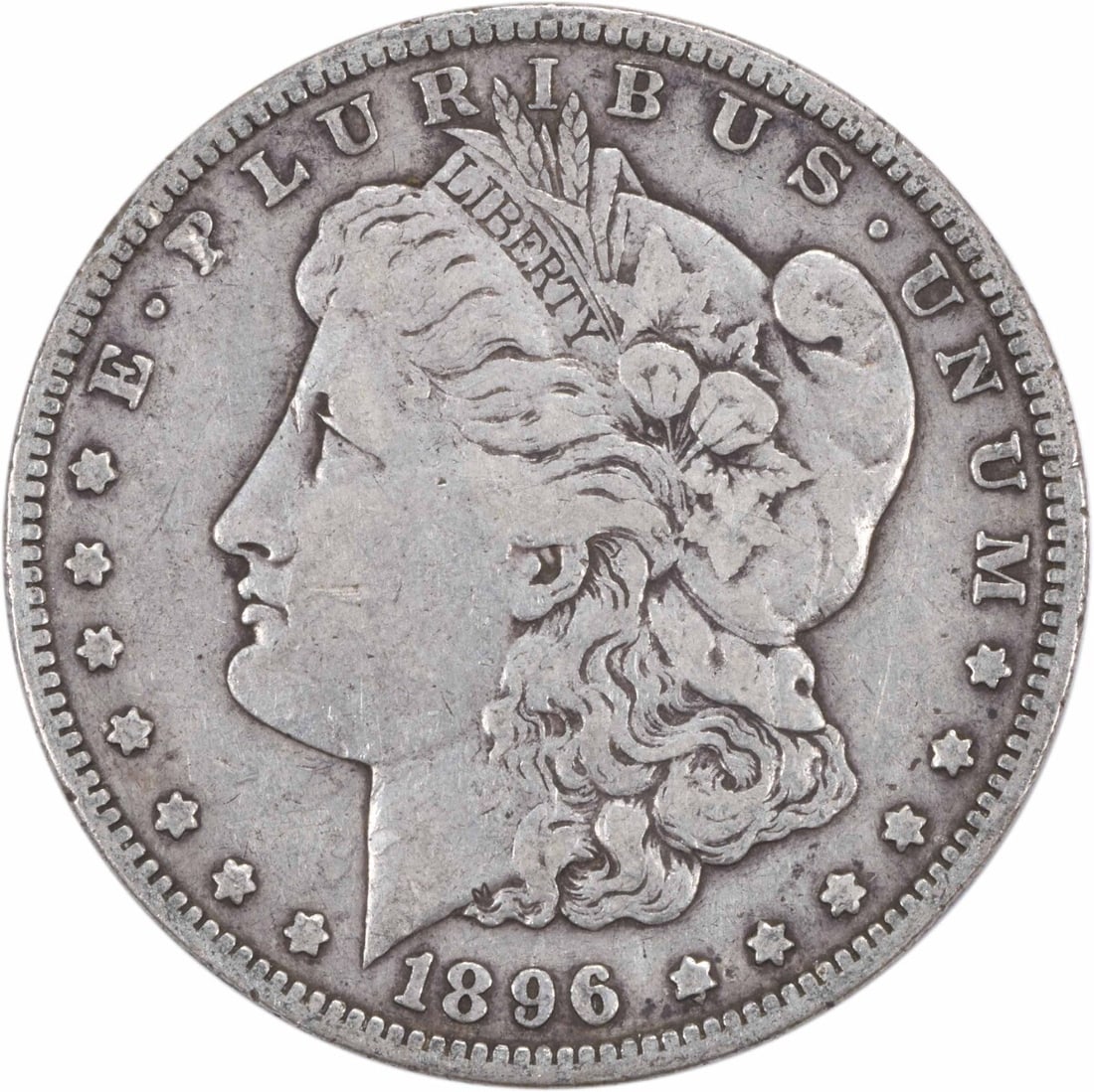 1896-S Morgan Silver Dollar VF Uncertified 90% Silver Coin: 1896-S Morgan Silver Dollar VF Uncertified 90% Silver Coin This 1896-S Morgan Silver Dollar is a remarkable piece of numismatic history, featuring a design by George T. Morgan. Graded as Very Fine (VF