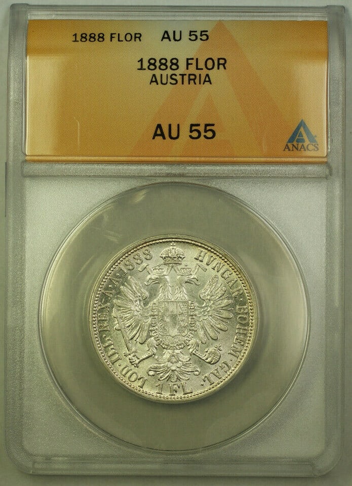 ANACS AU-55 1888 Austria Francis Joseph I Silver 1 Florin Coin (1 of 2)