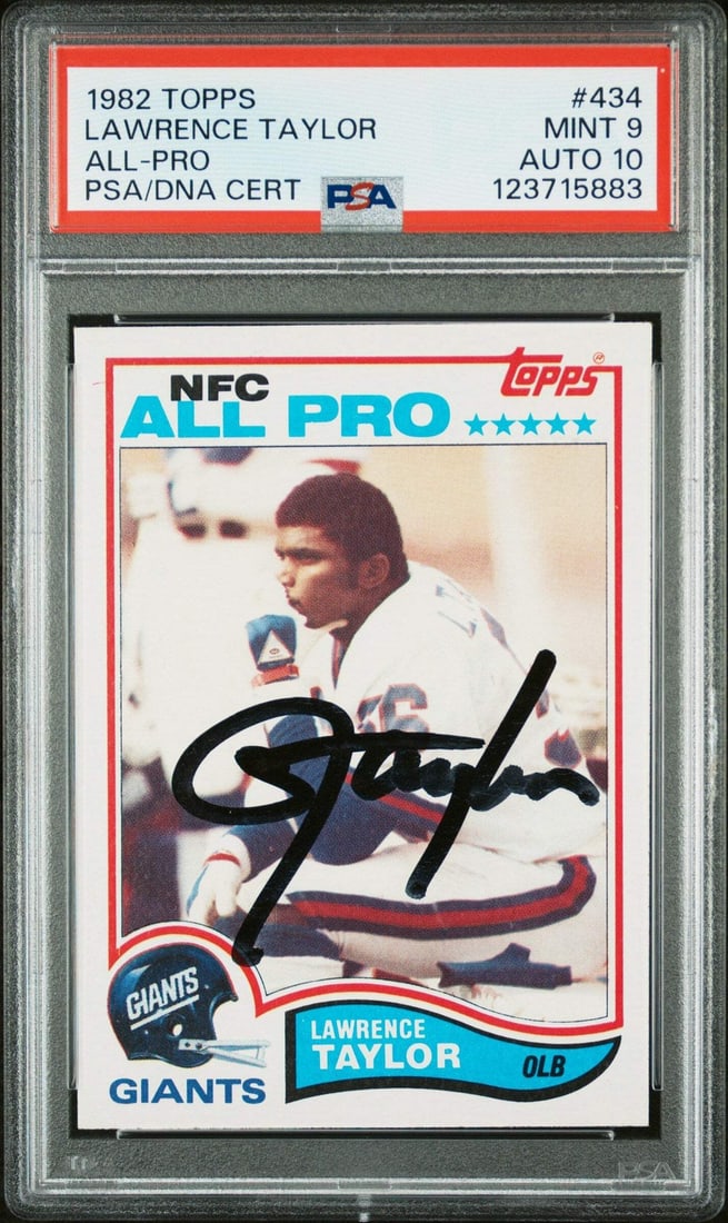 Lawrence Taylor 1982 Topps Rookie Card Signed PSA 9 Auto 10 Slabbed (1 of 2)