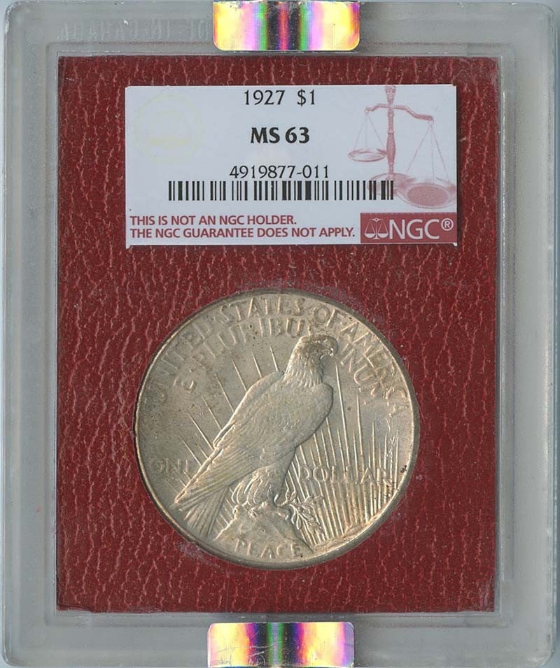1927 Peace Dollar $1 NGC MS63 Uncirculated Philadelphia Mint: 1927 Peace Dollar $1 NGC MS63 Uncirculated Philadelphia Mint This 1927 Peace Dollar is a stunning example of American coinage, certified by NGC with a grade of MS63, indicating its uncirculated condit
