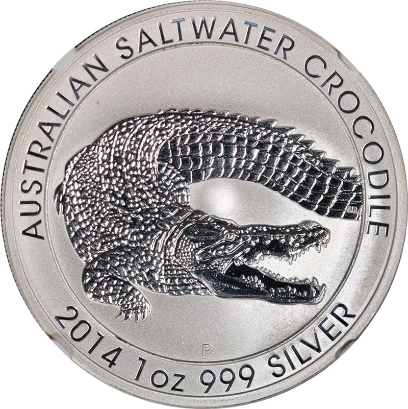 NGC MS70 Early Release 2014-P Australian Saltwater Crocodile Silver Dollar Coin (1 of 4)
