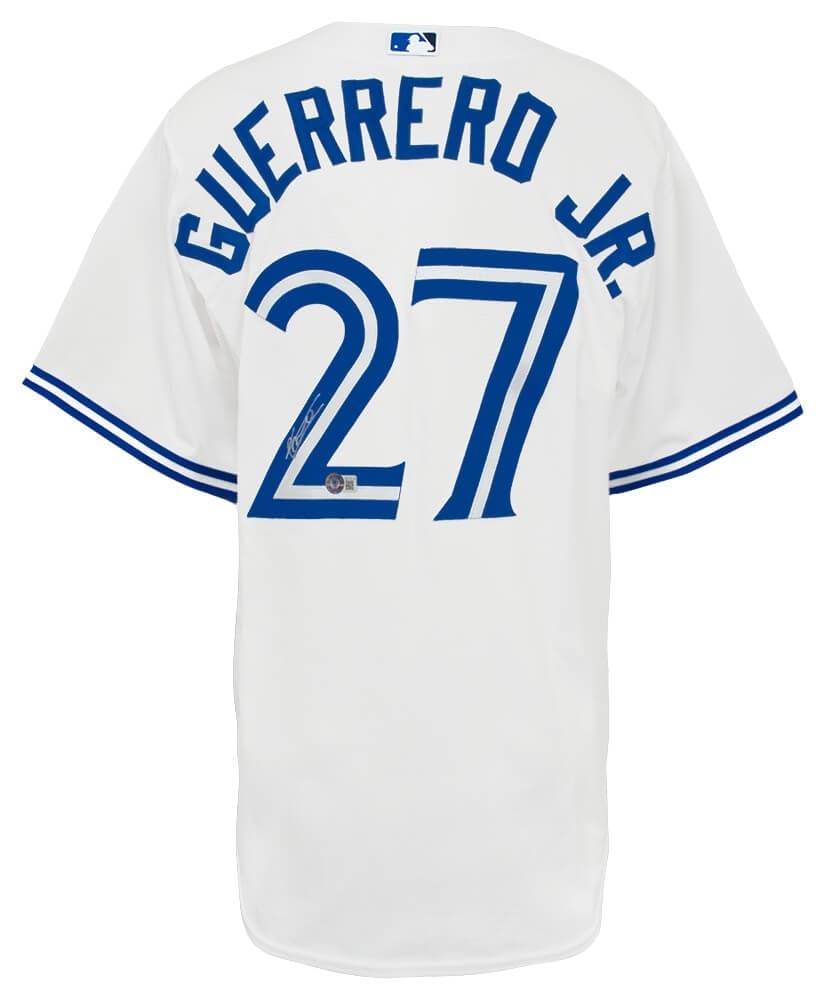 Vladimir Guerrero Jr. Signed Blue Jays Nike Jersey with Beckett COA: Vladimir Guerrero Jr. Signed Blue Jays Nike Jersey with Beckett COA Celebrate your love for baseball with this original signed Toronto Blue Jays white Nike replica jersey by Vladimir Guerrero Jr. Perf