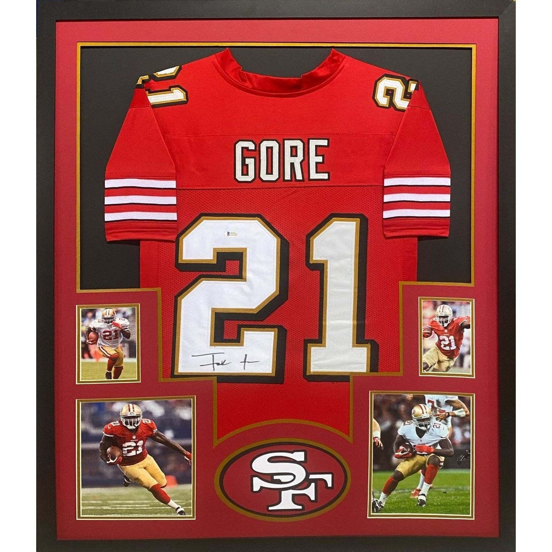 Frank Gore Autographed Framed Jersey Beckett Certified San Francisco 49ers: Frank Gore Autographed Framed Jersey Beckett Certified San Francisco 49ers This is a framed autographed jersey of Frank Gore, showcasing his affiliation with the San Francisco 49ers. The jersey has be