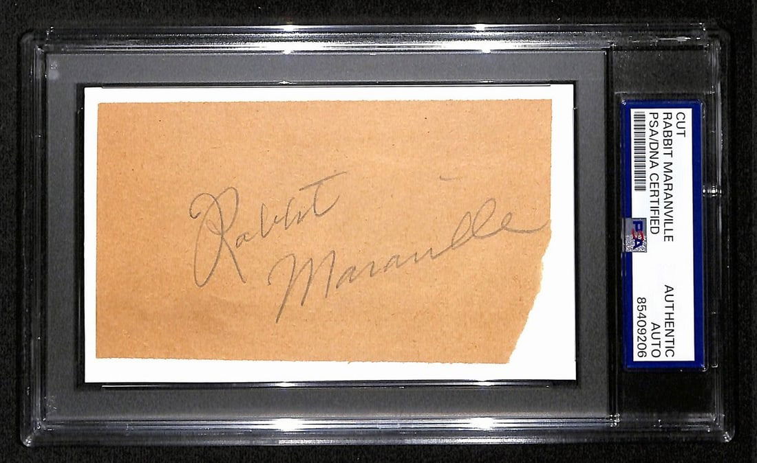 Rabbit Maranville Autographed Cut 3x5 Index Card PSA/DNA: Rabbit Maranville Autographed Cut 3x5 Index Card PSA/DNA This is an original Rabbit Maranville signed cut on a 3x5 index card, featuring the Chicago Cubs. The autograph is authenticated by PSA/DNA and