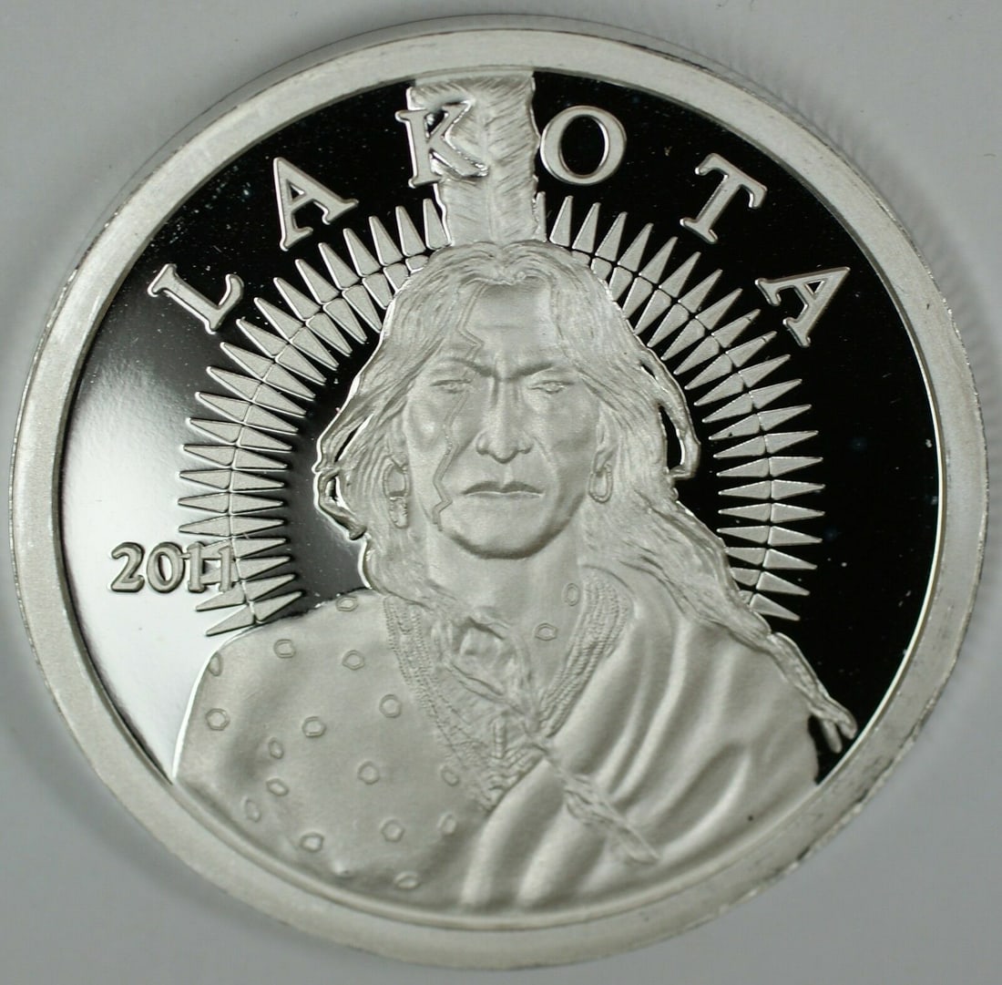 2011 Proof Silver 1oz Lakota Round Featuring Crazy Horse Design: 2011 Proof Silver 1oz Lakota Round Featuring Crazy Horse Design This 2011 Lakota proof silver round features a detailed Crazy Horse and Buffalo design. Struck in .999 fine silver with a weight of 1 ou